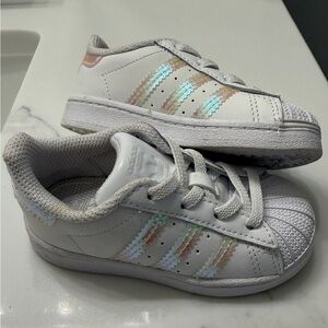 Adidas Kids White Sneakers with Shimmer Stripes